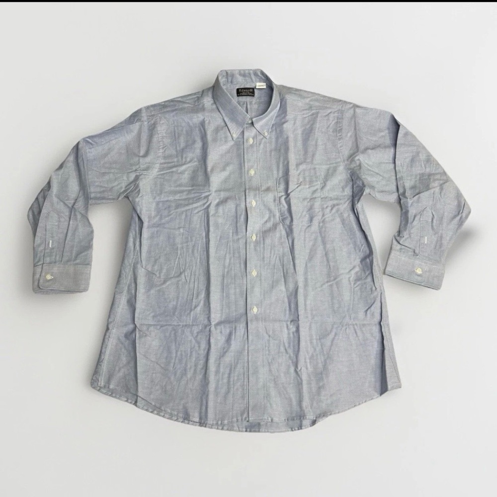Mens Dress Shirt Blue Oxford Edwards 100% Cotton Sz 18-32/33 equivalent to a 2XL